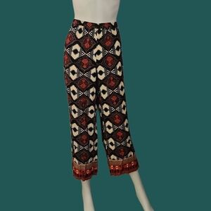Vtg EMMA G Bohemian Ethnic Tribal Patterned Wide-Leg Cropped Pants